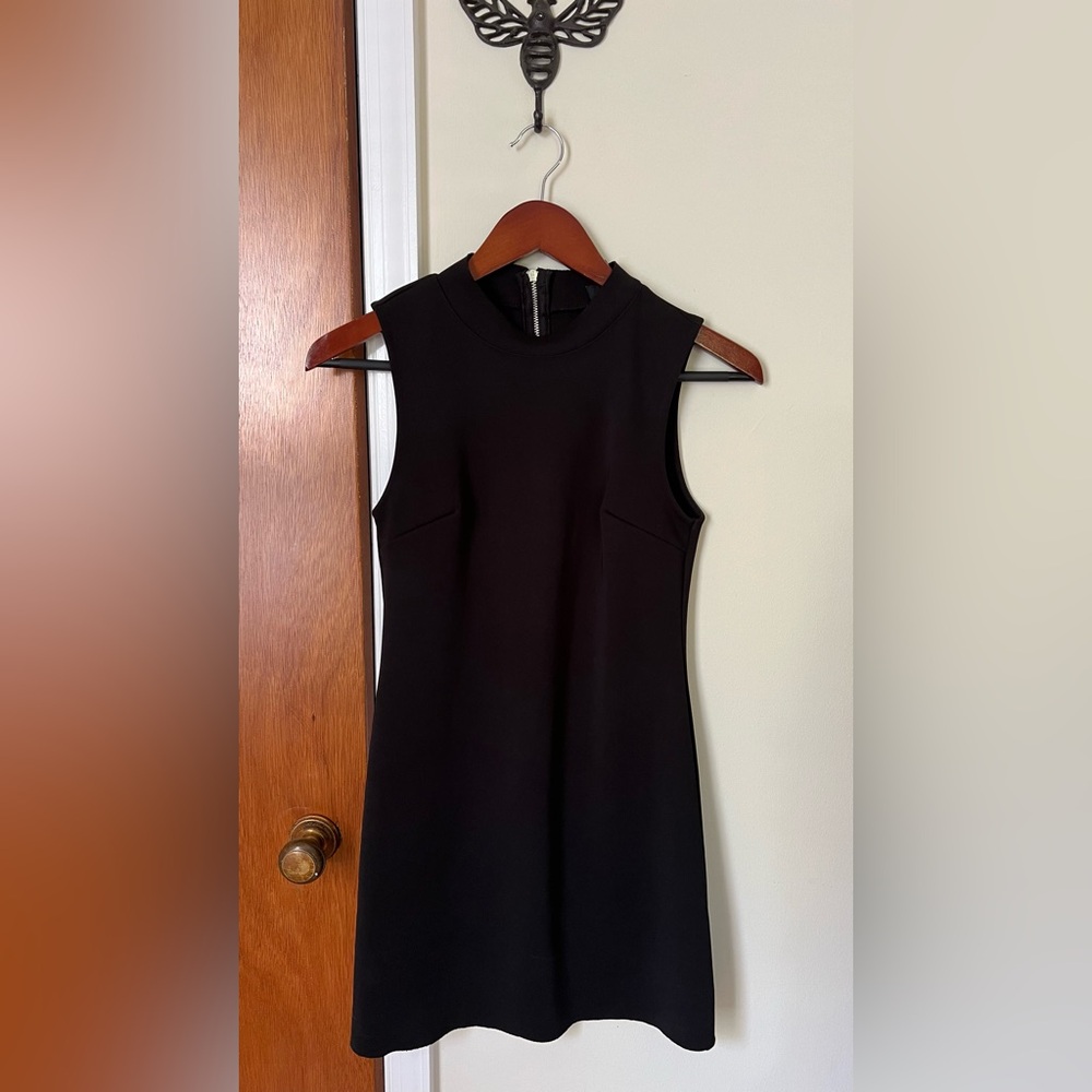 TopShop black high neck mini a line dress with back zip o ring size US 2